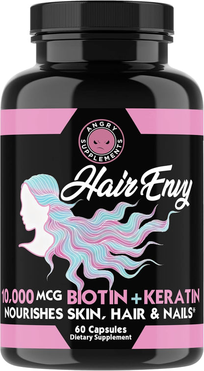 Angry Supplements Hair Envy – 10,000 mcg Biotin + Keratin Supplement (3 Bottles)