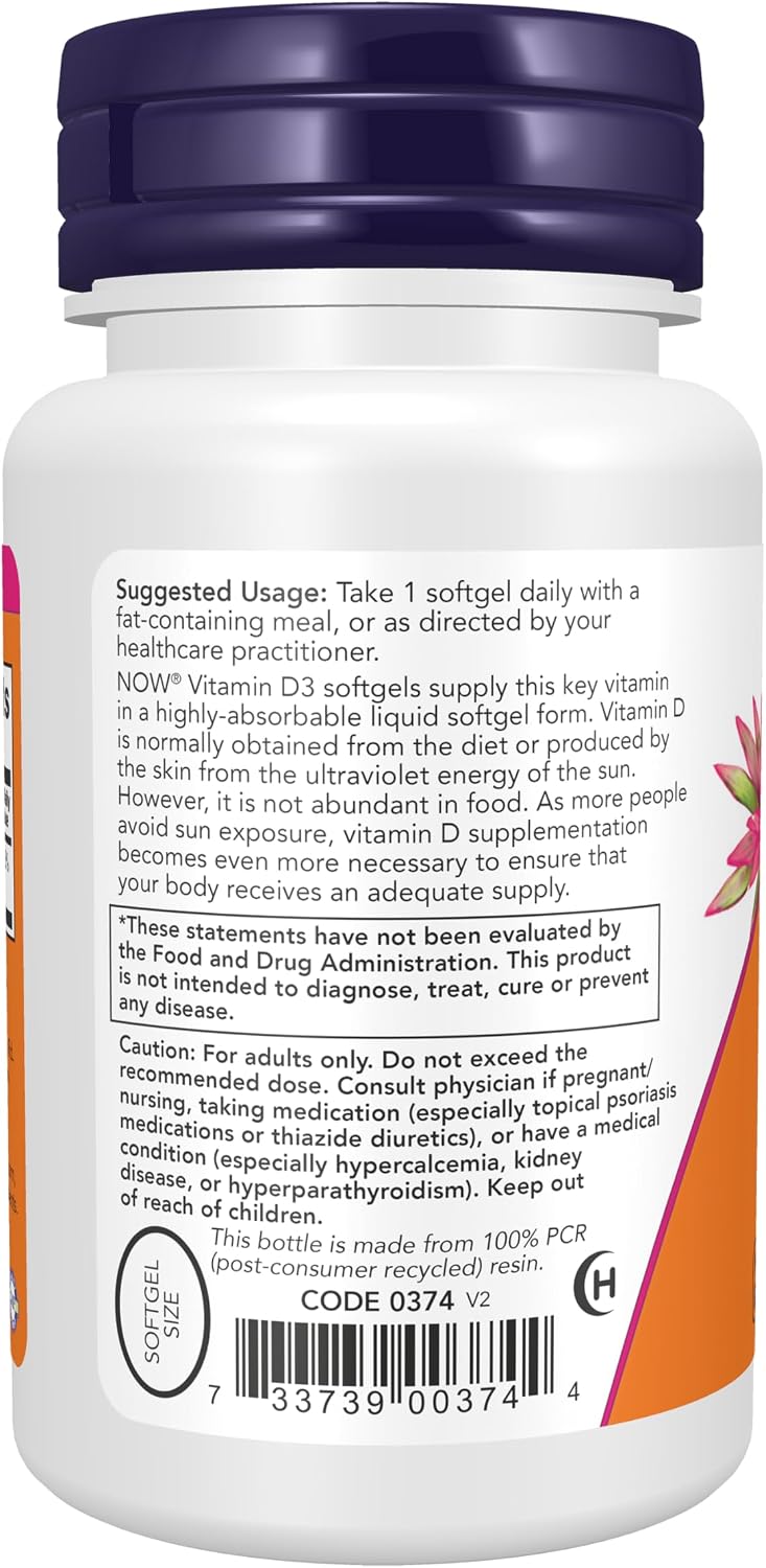 NOW Foods Vitamin D3 5,000 IU, High Strength, 30 Softgels - görsel 3