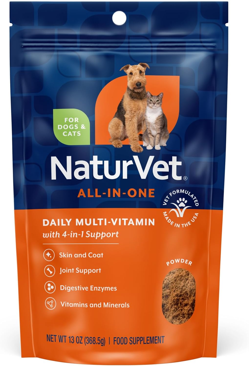 NaturVet All-in-One Dog Supplement – Joint Support, Digestion, Skin and Coat – Dog Multivitamin with Omega-3,6,9 – Wheat-Free Powder – 368 g - görsel 1