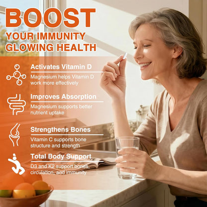 ZEBORA Vitamin D3 K2 5000 IU, 6-in-1 Supplement for Bone & Immune Support, with Magnesium, Calcium, Phosphorus & Vitamin C, 120 Capsules
