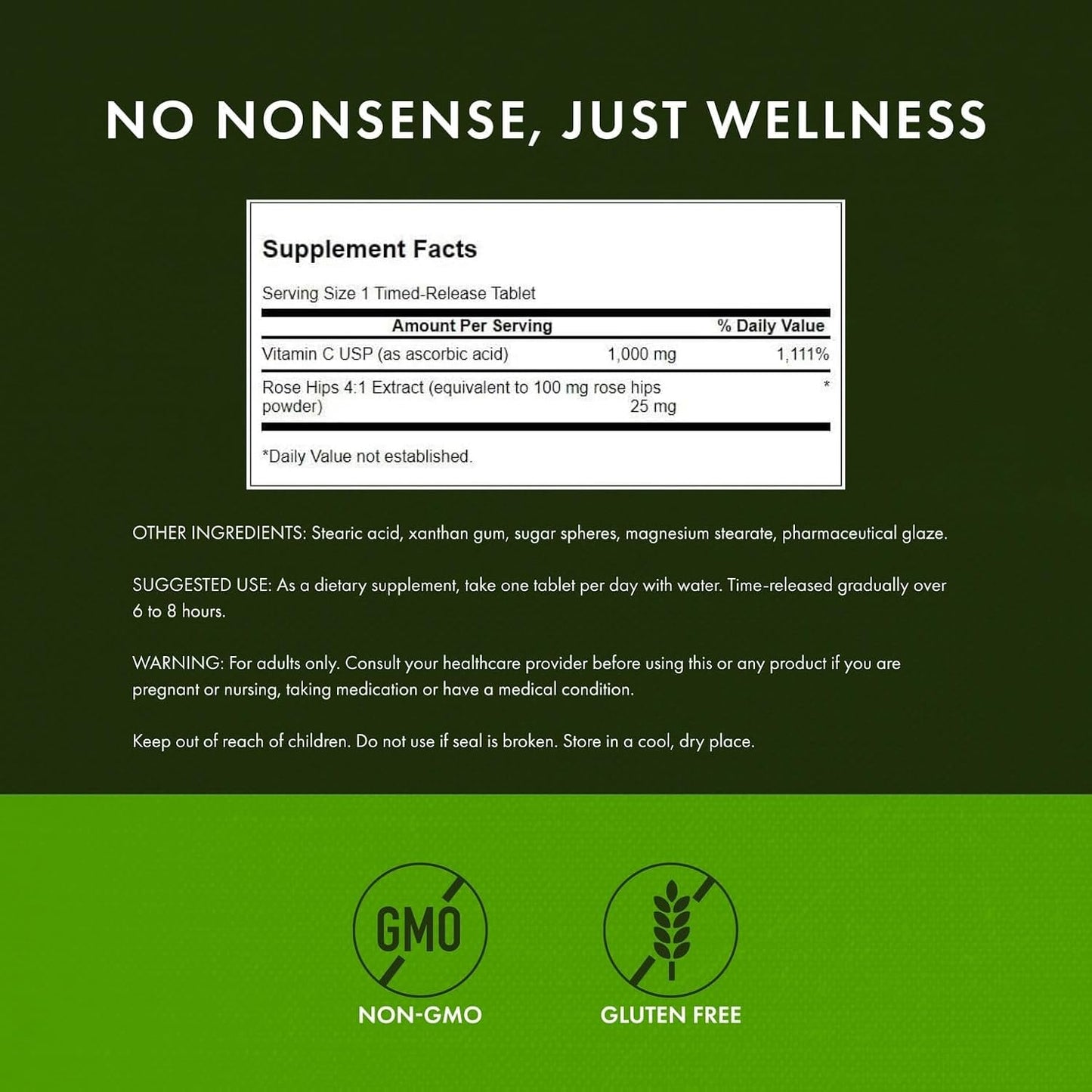 Swanson Timed-Release Vitamin C with Rose Hips - 1000 mg, 250 Tablets - görsel 3