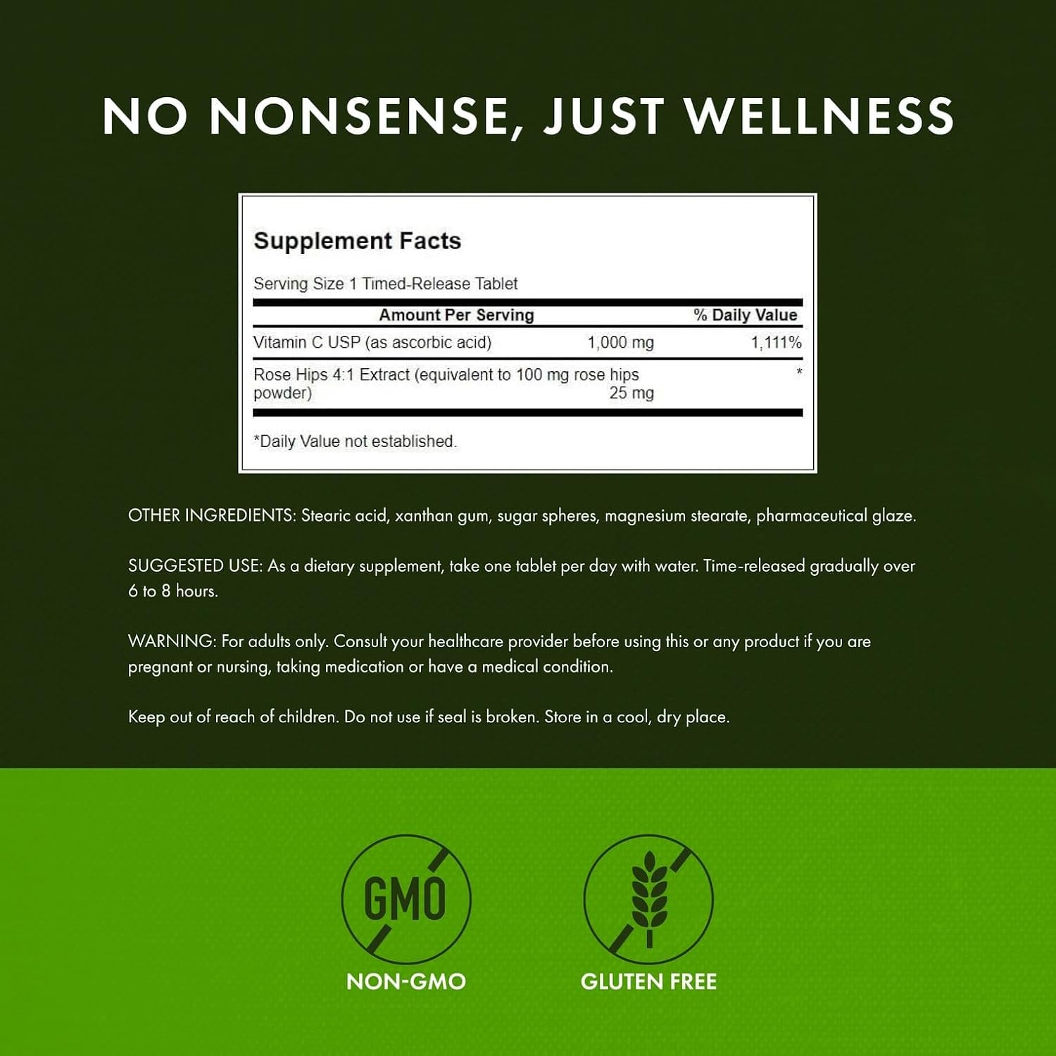 Swanson Timed-Release Vitamin C with Rose Hips - 1000 mg, 250 Tablets - görsel 3