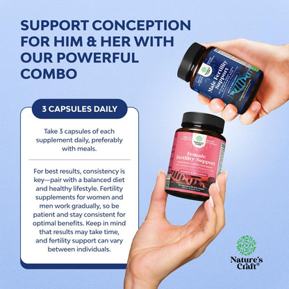 Fertility Supplements for Women and Men - Pre-conception Vitamin Bundle with CoQ10, Folic Acid, Choline, Zinc, D-Aspartic Acid - Hormonal Support for Her and Him - 90 Capsules per Bottle