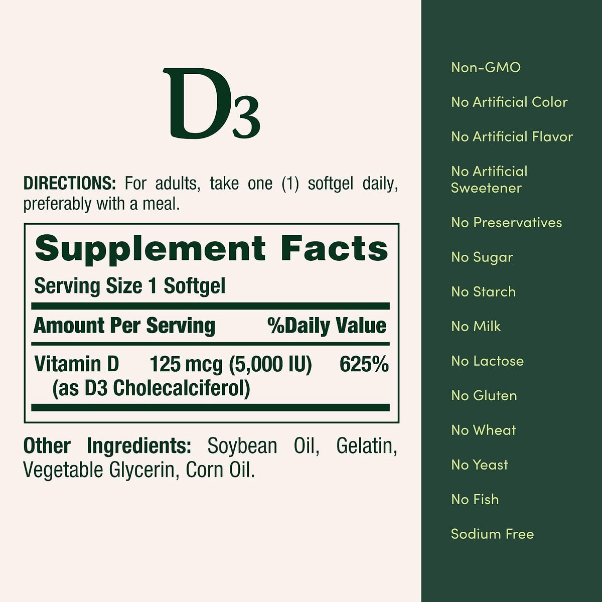 Nature's Bounty Vitamin D3 5000 IU Softgels, 240 Count - görsel 5