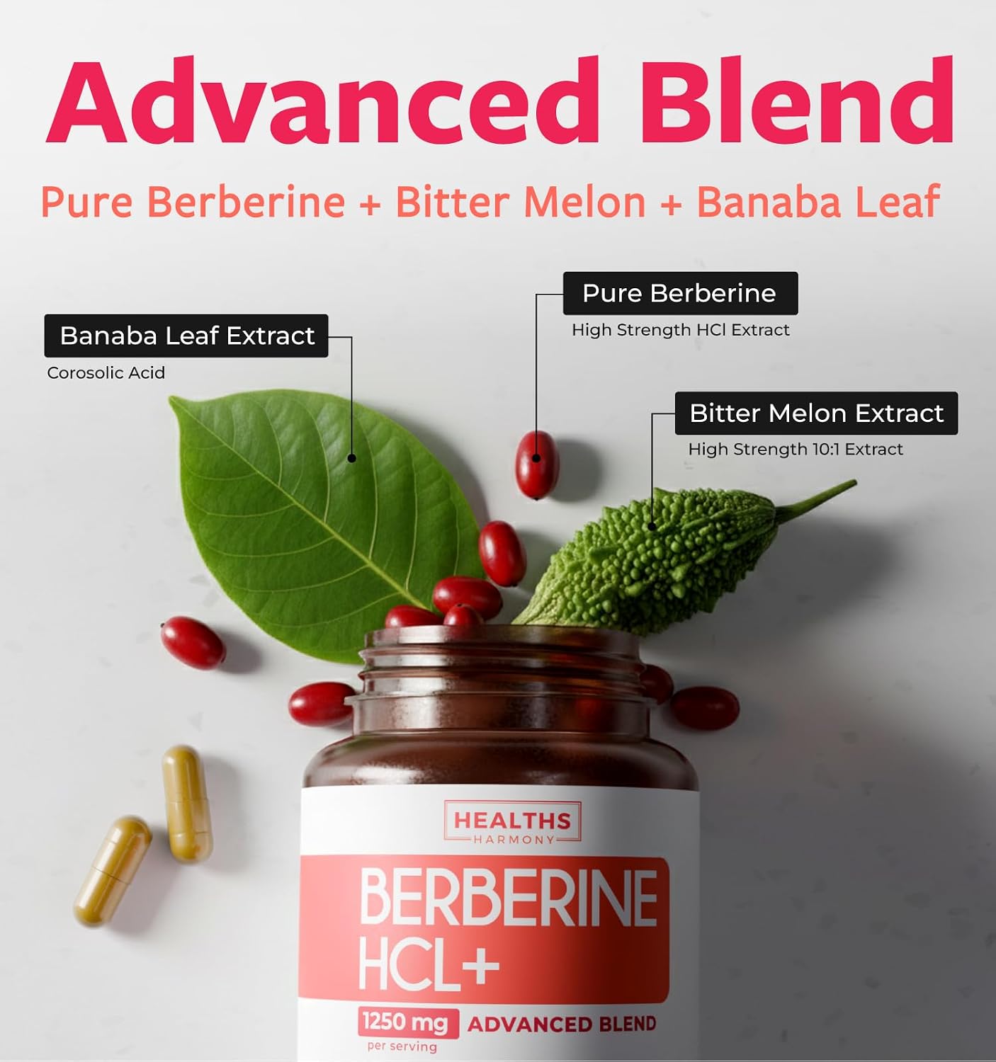 Berberine HCl Supplement with Bitter Melon and Banaba Leaf – 120 Capsules - görsel 2