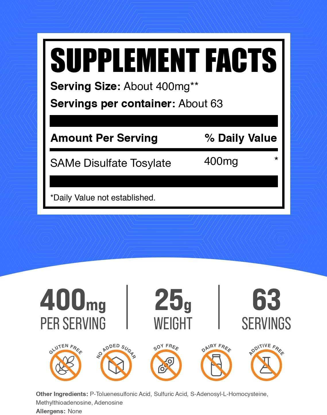 BulkSupplements.com SAM-e Powder - S-Adenosyl-L-Methionine 400mg, 25g - görsel 2
