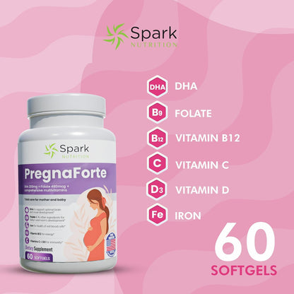 Pregnaforte Once a Day Prenatal Multivitamin with DHA, Folic Acid & Iron – 60 Capsules
