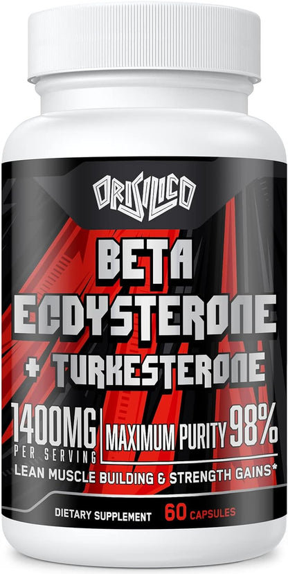 Orisilico Beta Ecdysterone & Turkesterone 1400 mg – 98% Beta Ecdysterone + 20% Turkesterone Extract for Muscle Mass, Strength & Protein Synthesis, 60 Capsules