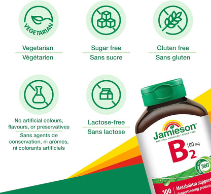 Jamieson Vitamin B2 (Riboflavin) 100 mg, 100 Tablets