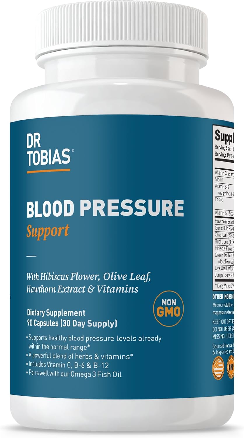 Dr. Tobias Blood Pressure Support – Hawthorn, Hibiscus, Olive Leaf & Garlic – 90 Capsules - görsel 1