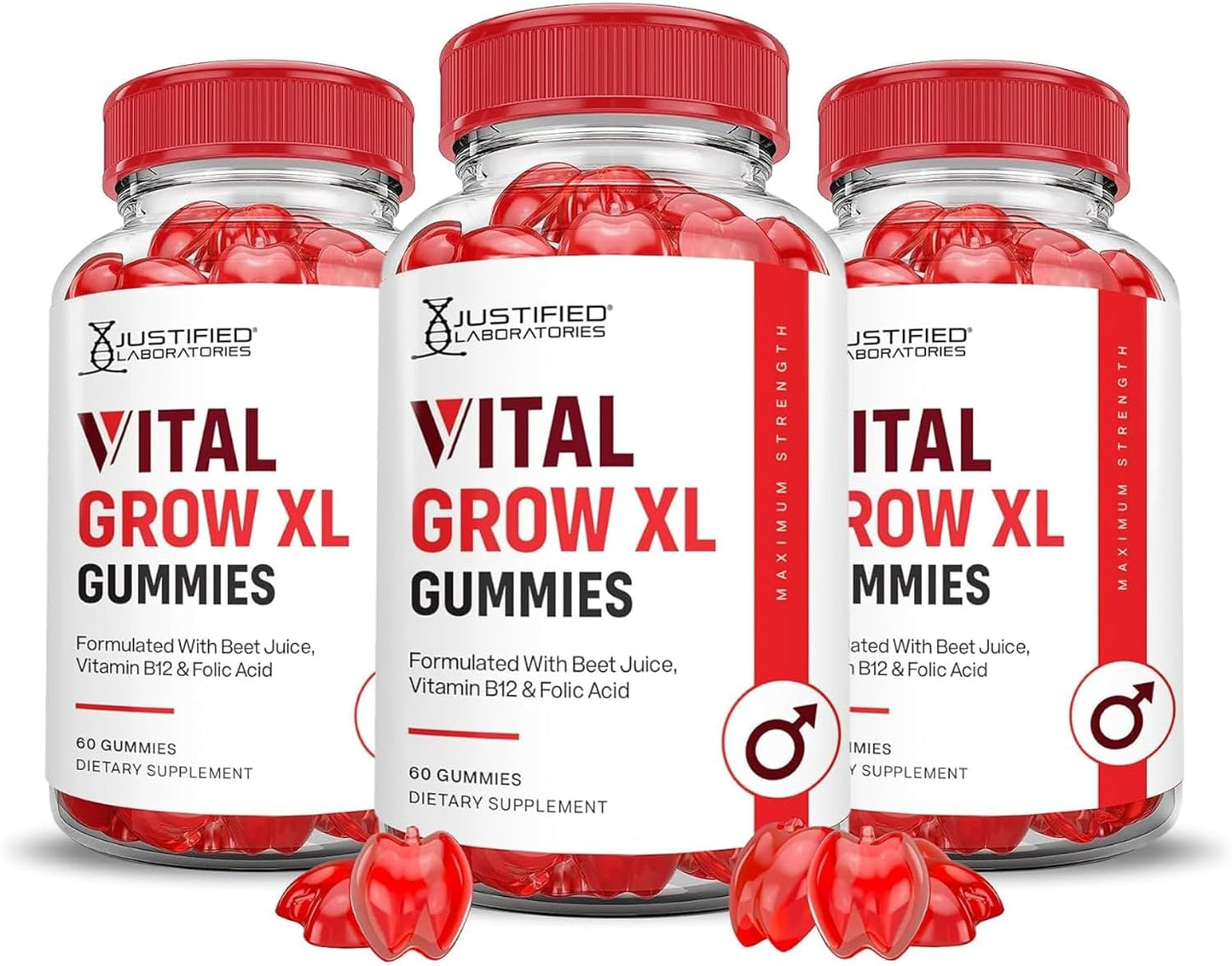 Justified Laboratories Vital Grow XL Gummies – Apple Cider Vinegar, Folate and Vitamin B12 – 90 Servings - görsel 1