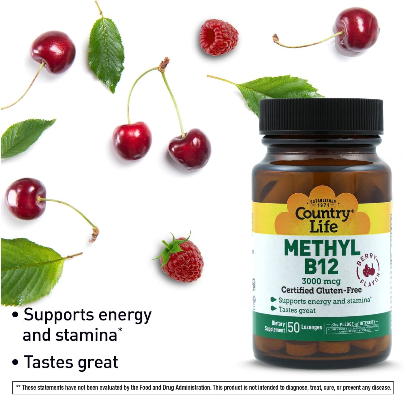 Country Life Methyl B-12 3000 mcg Lozenges - Vegan Methylcobalamin to Support Normal Energy Metabolism, 50 Lozenges - görsel 2