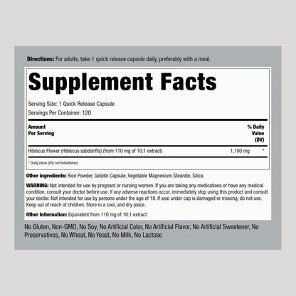 Piping Rock Hibiscus Flowers | 120 Capsules | Concentrated Extract | Herbal Supplement | Non-GMO, Gluten-Free