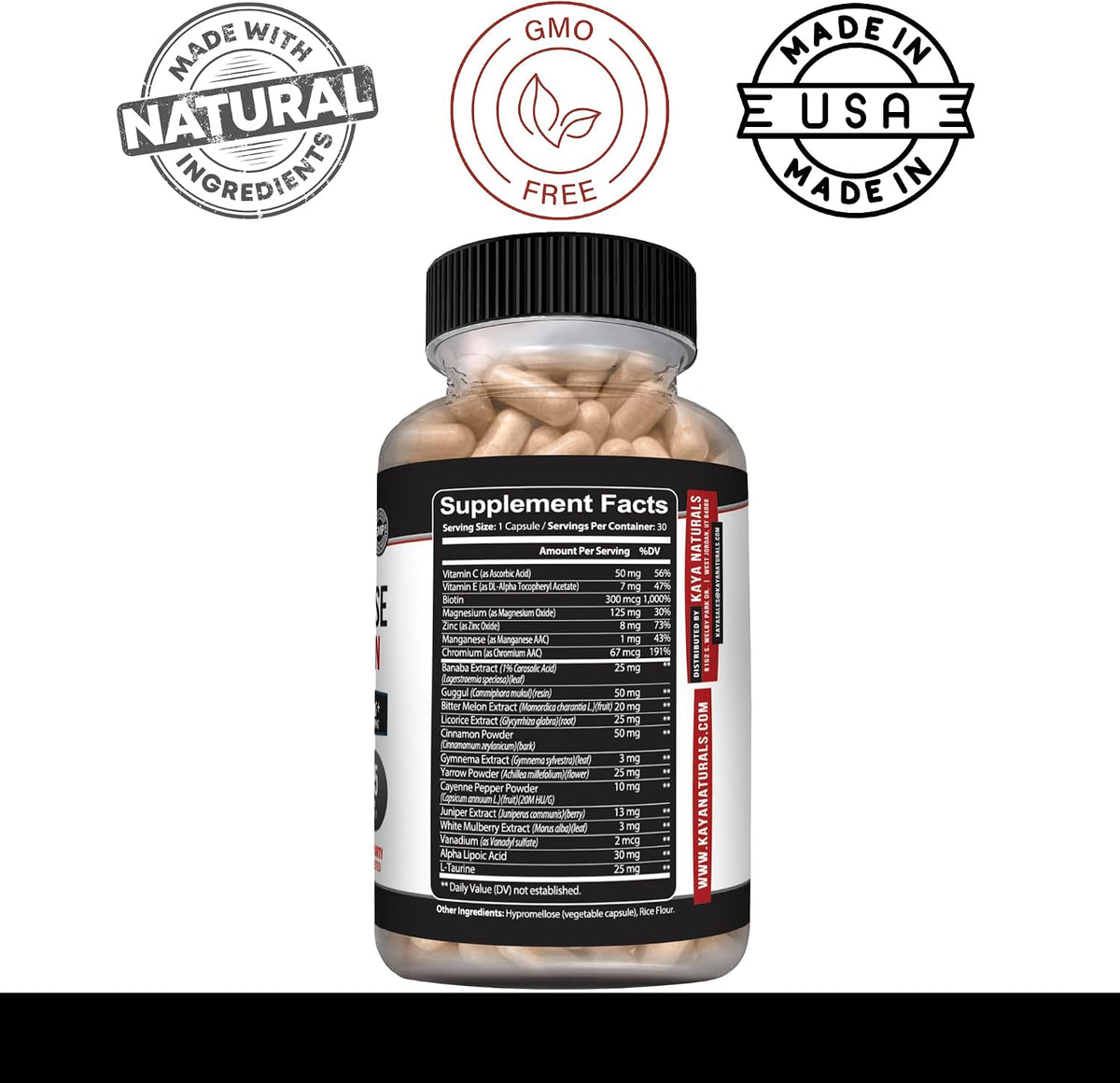 Kaya Naturals Healthy Gluco – 20 Herbs, Vitamins & Minerals for Glucose Support (30 Capsules) - görsel 3