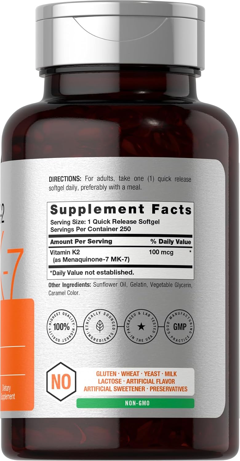 Horbäach Vitamin K2 MK7 100mcg | 250 Softgels | Non-GMO, Gluten-free Supplement - görsel 2