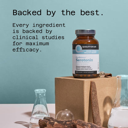 Quality of Life Pure Balance Serotonin Premium - Mood Support Food Supplement with 5-HTP, Venetron, Sensoril, Vitamin D3 & L-Theanine - 60 Capsules