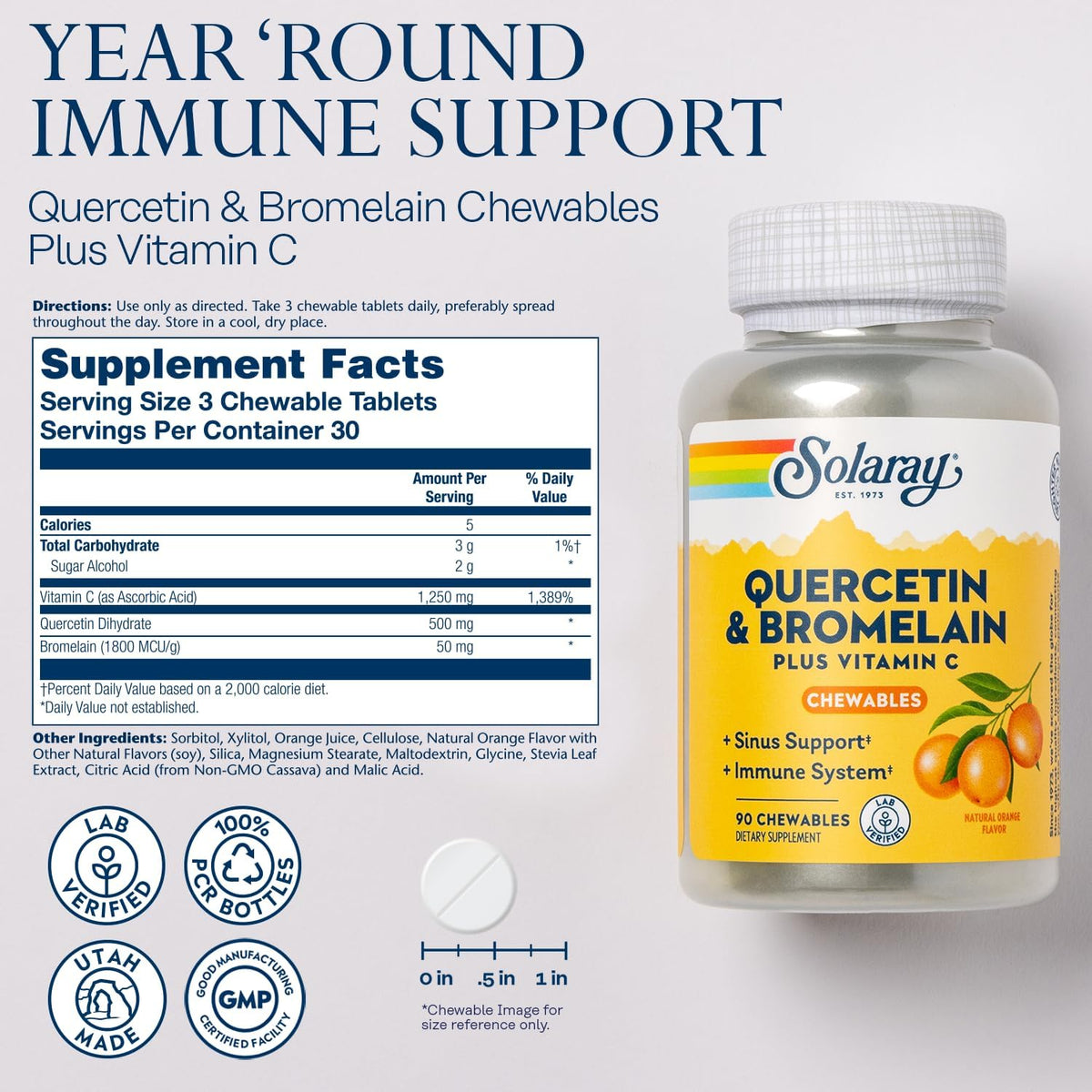 SOLARAY Quercetin with Bromelain and Vitamin C Chewables – Immune Support Supplement - görsel 2