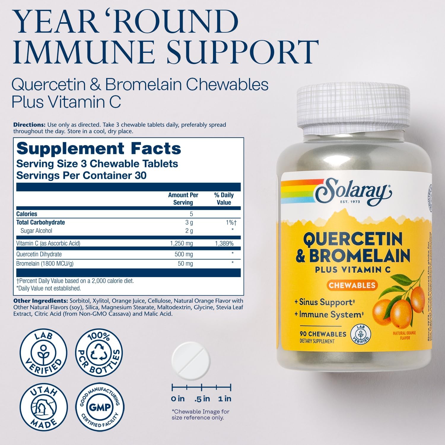 SOLARAY Quercetin with Bromelain and Vitamin C Chewables – Immune Support Supplement - görsel 2