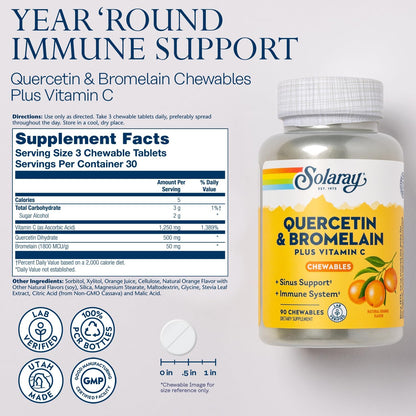 SOLARAY Quercetin with Bromelain and Vitamin C Chewables – Immune Support Supplement