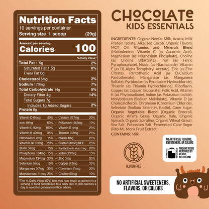 Naked Chocolate Kids Daily Essentials – Organic Kids' Protein Shake with 25 Vitamins and Minerals