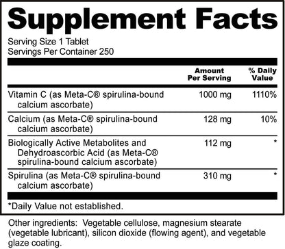 NutriBiotic Meta-C Tablets, 1000 mg Spirulina-Bound Vitamin C, 250 Tablets