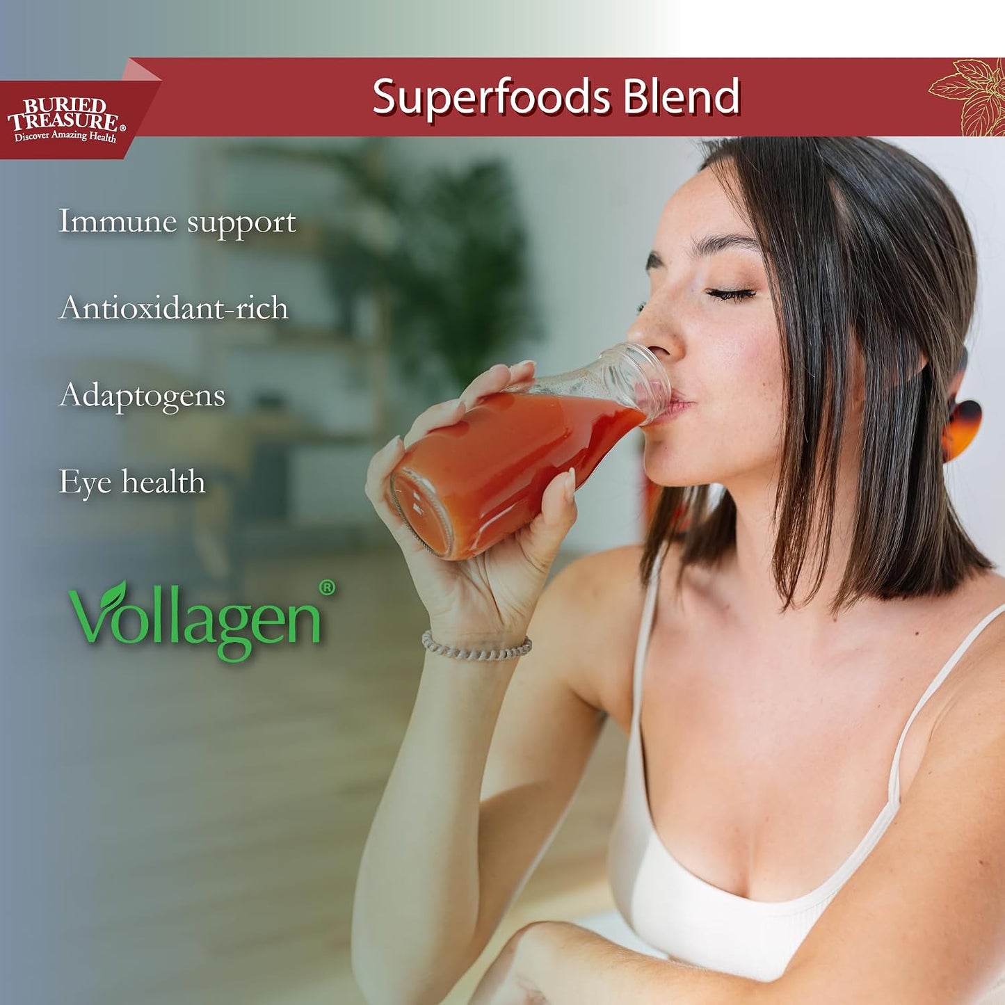 Buried Treasure Red20 Fusion Superfood Blend – Acai, Beets, Blueberry, Fibre, Adaptogens, Lutein, Vegan Vollagen, 946ml Liquid - görsel 5