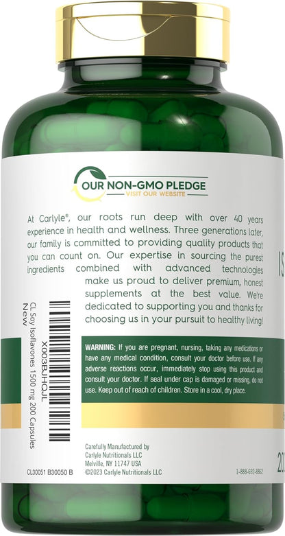 Carlyle Soya Isoflavones for Women and Men | 200 Capsules | Non-GMO, Gluten-free Extract Supplement