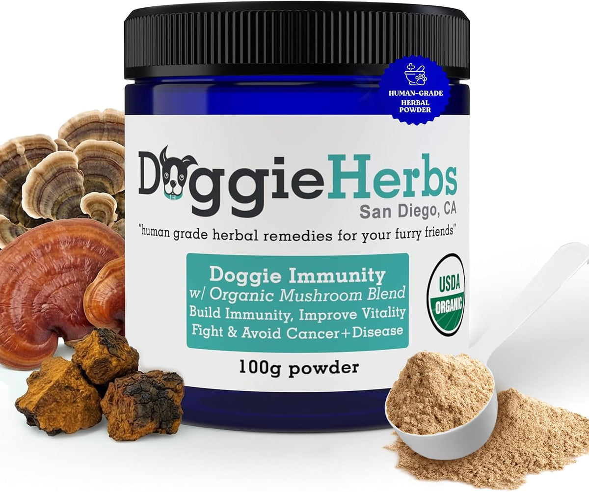 Doggie Herbs High Potency Immune Support – Critical Care Formula with Turkey Tail, Reishi & TCM Mushrooms + Herbs – Doctor Formulated Powder for Recovery, Vitality & Cellular Health 100g - görsel 1