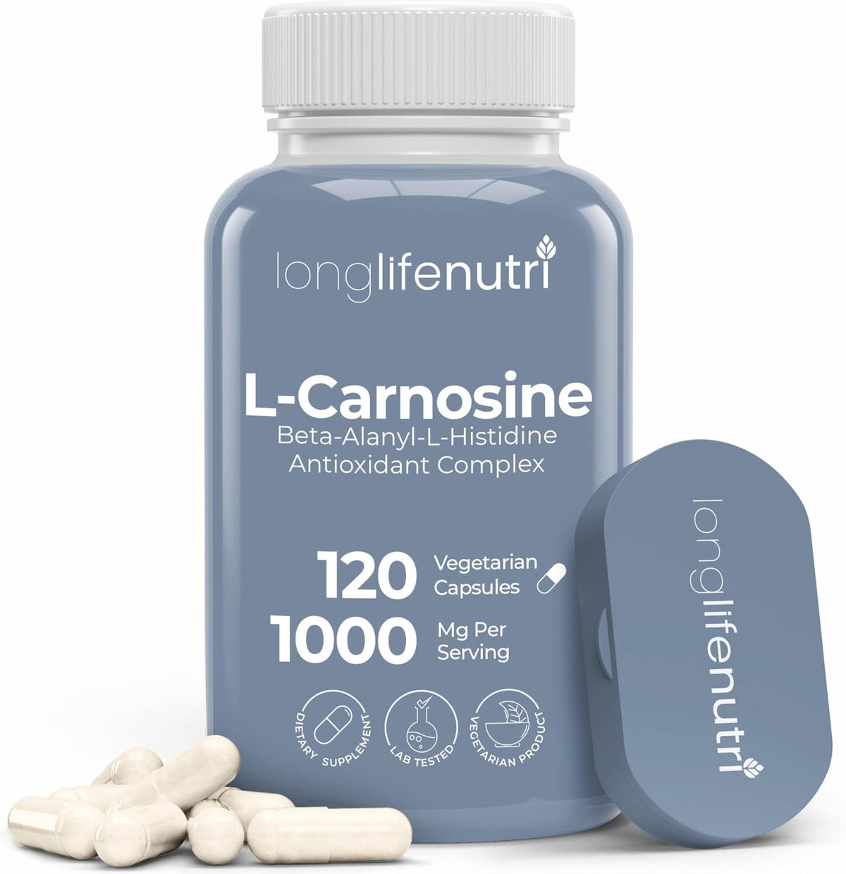 LongLifeNutri L-Carnosine 1000mg - Beta-Alanyl-L-Histidine Supplement for Cellular Energy & Brain Clarity, 120 Vegan Capsules - görsel 1
