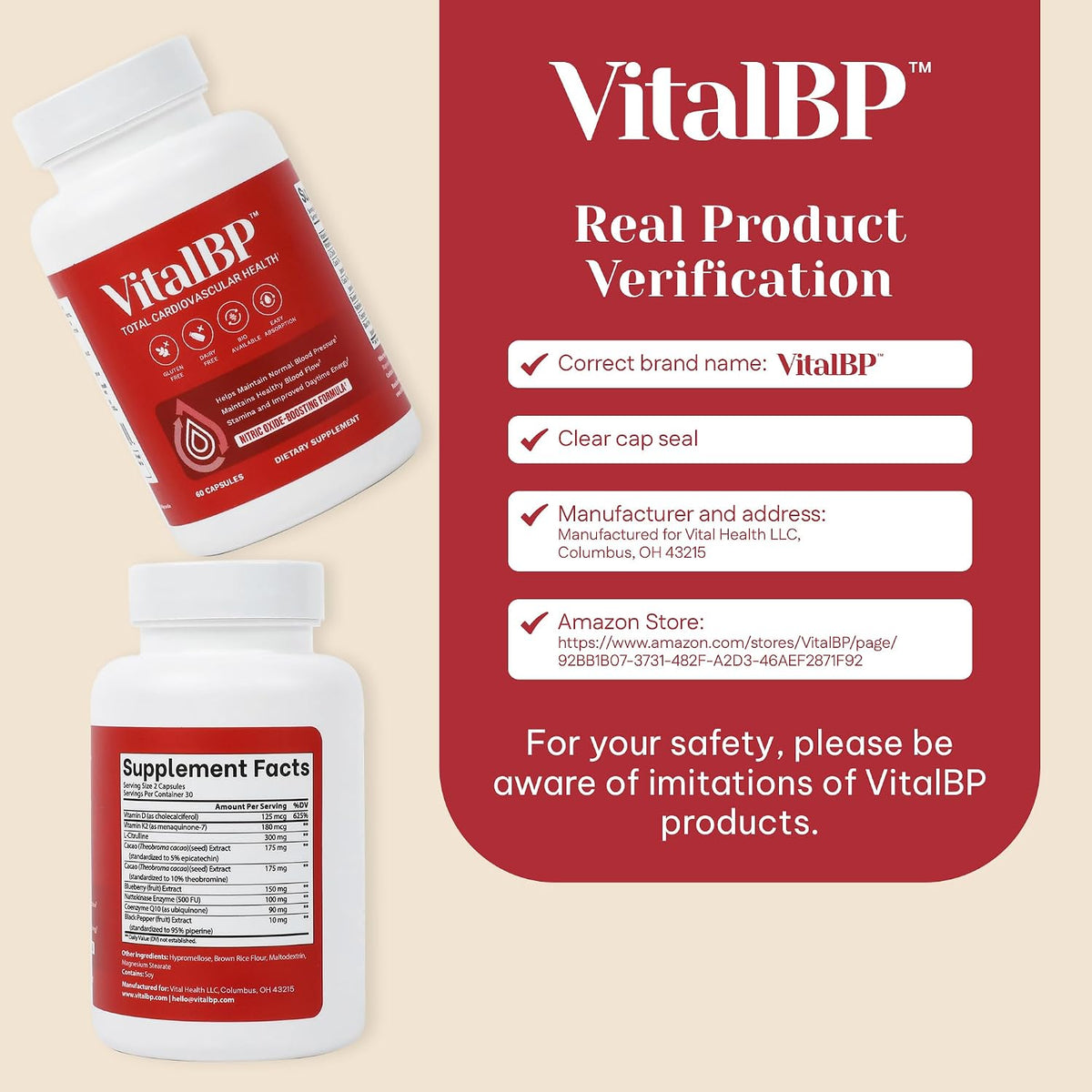 Vital BP – Support for Normal Blood Pressure with CoQ10, L-Citrulline, and K2 & D3 (60 Capsules) - görsel 2