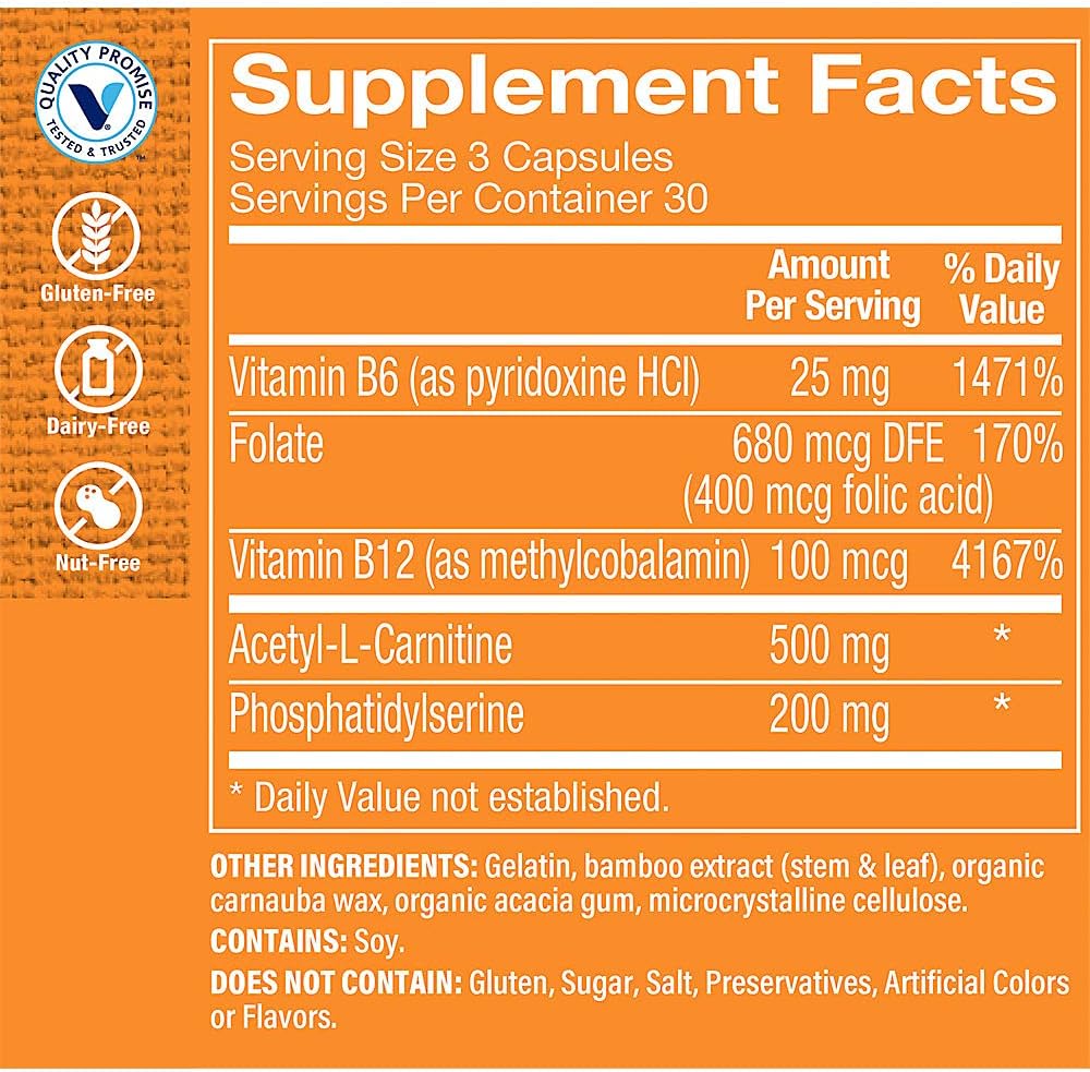 The Vitamin Shoppe Brain Sharp with Acetyl-L-Carnitine, Phosphatidylserine (90 Capsules) - görsel 2