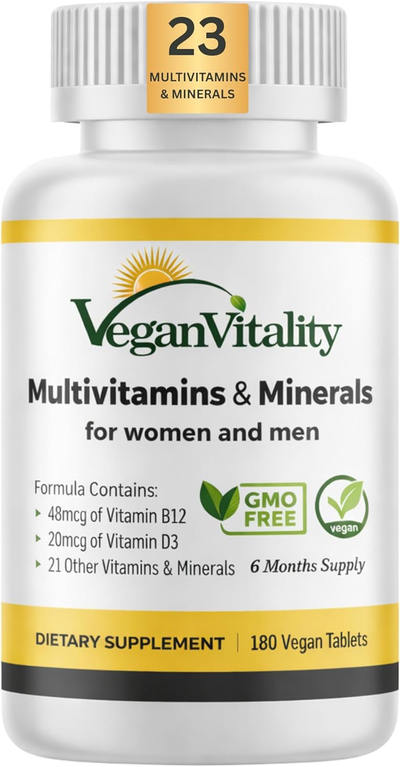 Vegan Vitality Multivitamin for Women and Men - High Strength B12, D3 & K2 - 180 Vegan Tablets - görsel 1