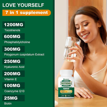 NICMIN Liposomal Vitamin E Tocotrienols 1200mg - High Absorption Formula with Phosphatidylcholine, CoQ10, and Hyaluronic Acid - 120 Capsules