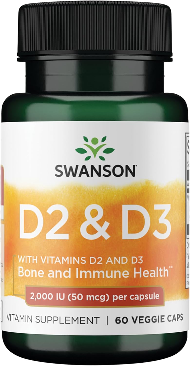 Swanson D2 & D3-2,000 IU - Bone Health & Immune Support Supplement - 60 Vegetable Capsules - görsel 1