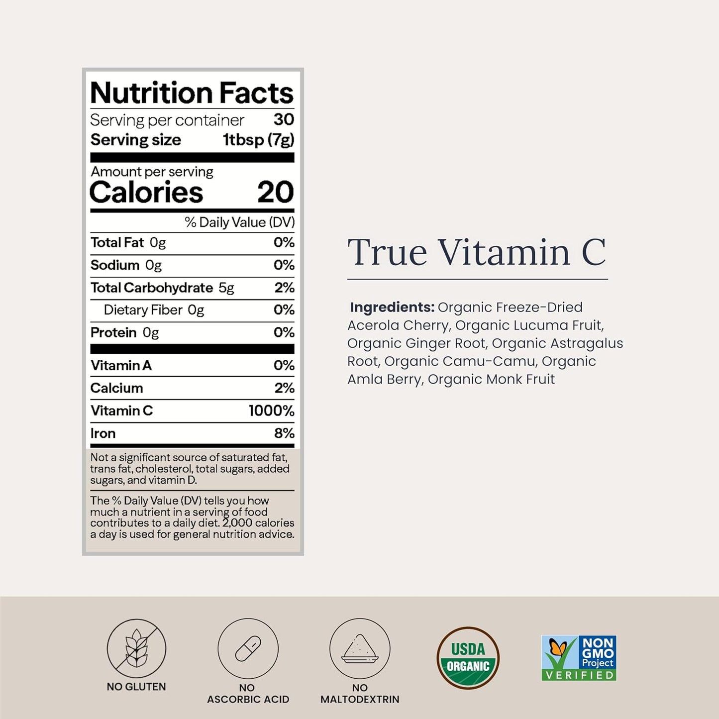 Infinity-C Organic Wholefood Sourced Vitamin C Powder | Acerola, Camu Camu & Amla | 1000mg Superfood C | High Strength | Shilajit, Astragalus Root & Ginger | Vegan, Non-GMO (30 Servings) - görsel 4