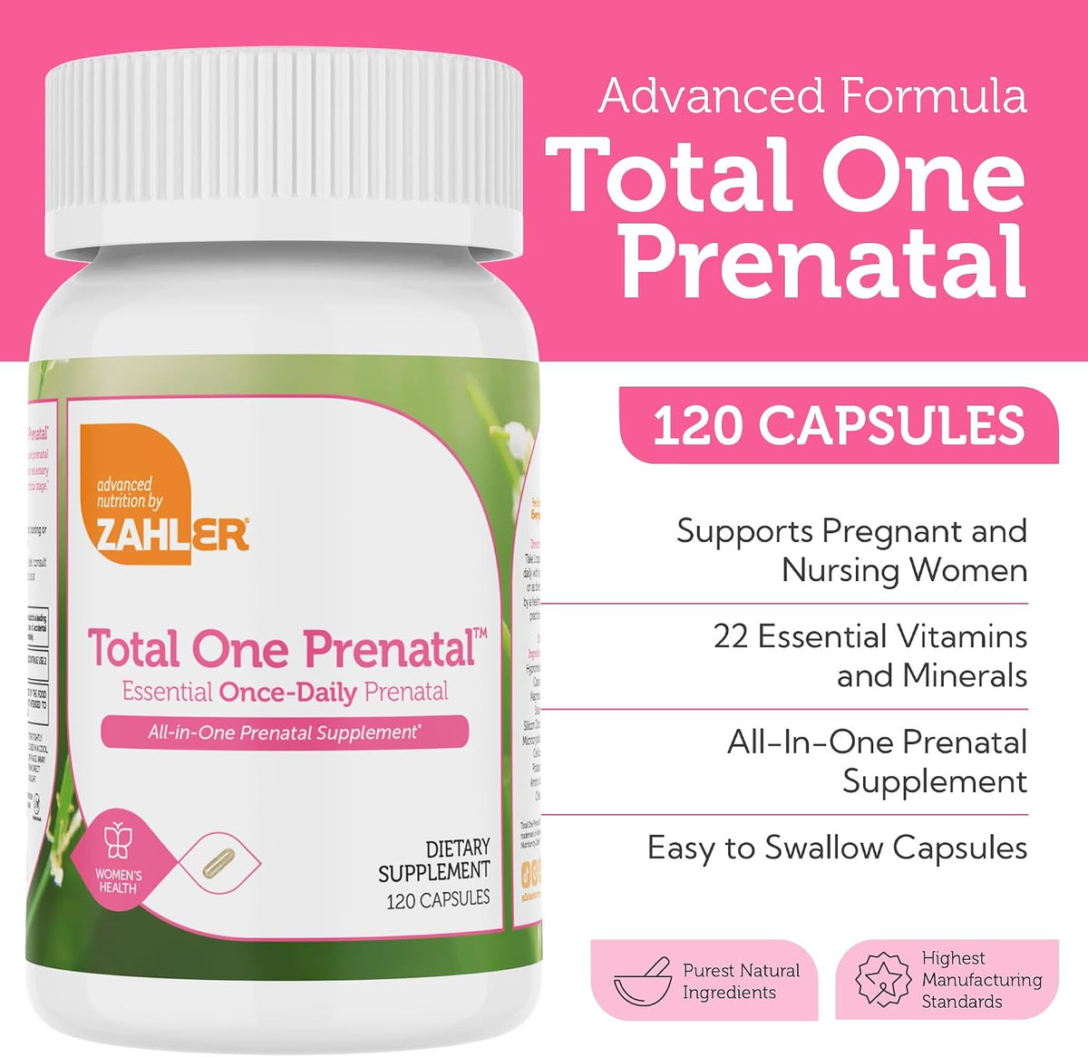 Zahler Total One Prenatal Vitamins for Women (120 Capsules) – Daily Multivitamin with Folic Acid, Iron, Zinc & Essential Nutrients - görsel 2