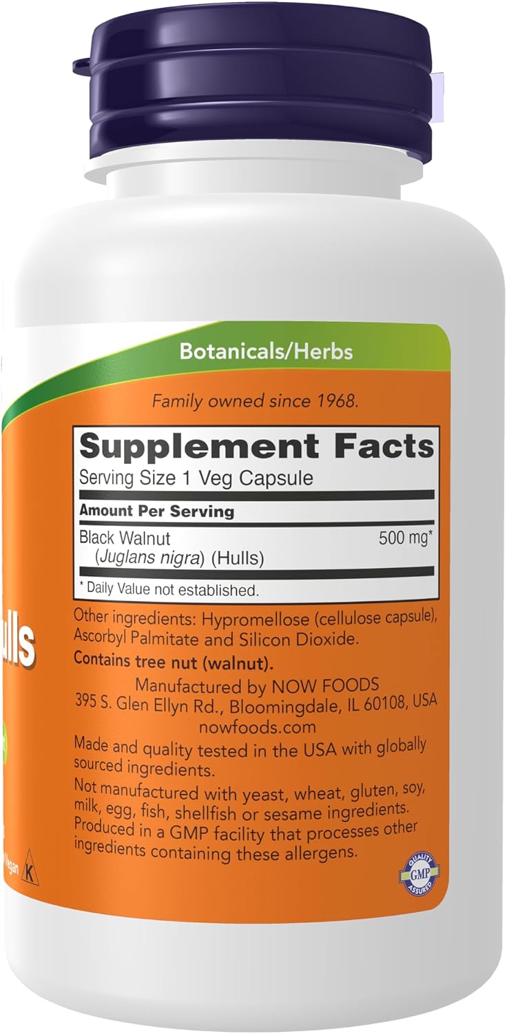 NOW Foods Black Walnut Hulls (Juglans nigra) 500 mg, 100 Veg Capsules - görsel 2