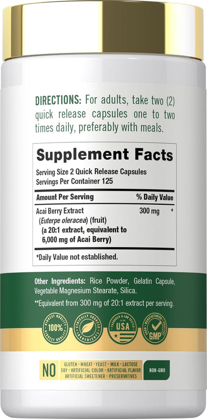 Carlyle Acai Berry Supplement | 250 Capsules | Traditional Herbal Extract | Non-GMO & Gluten-free
