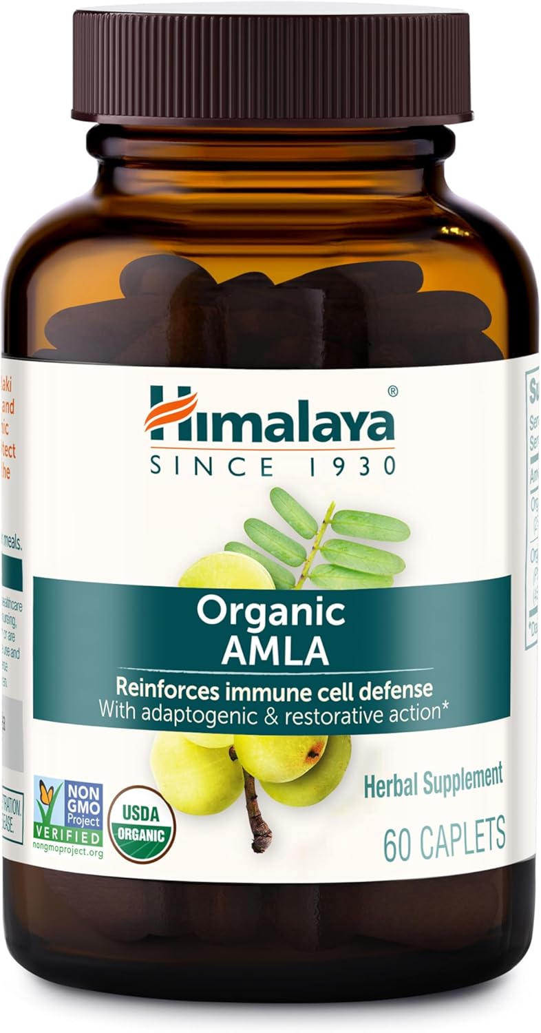 Himalaya Organic Amla - Herbal Immune Support, Adaptogen & Antioxidant - 600 mg, 60 Caplets - görsel 1