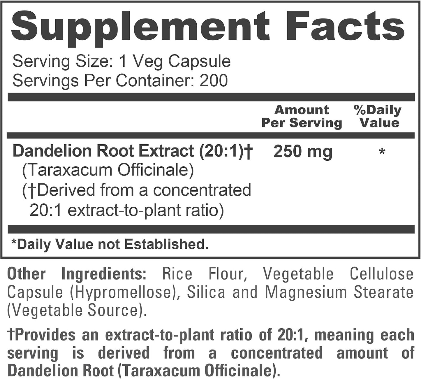 NusaPure Dandelion Root, 250 mg, 200 Veg Capsules (Non-GMO, Vegan) - görsel 4