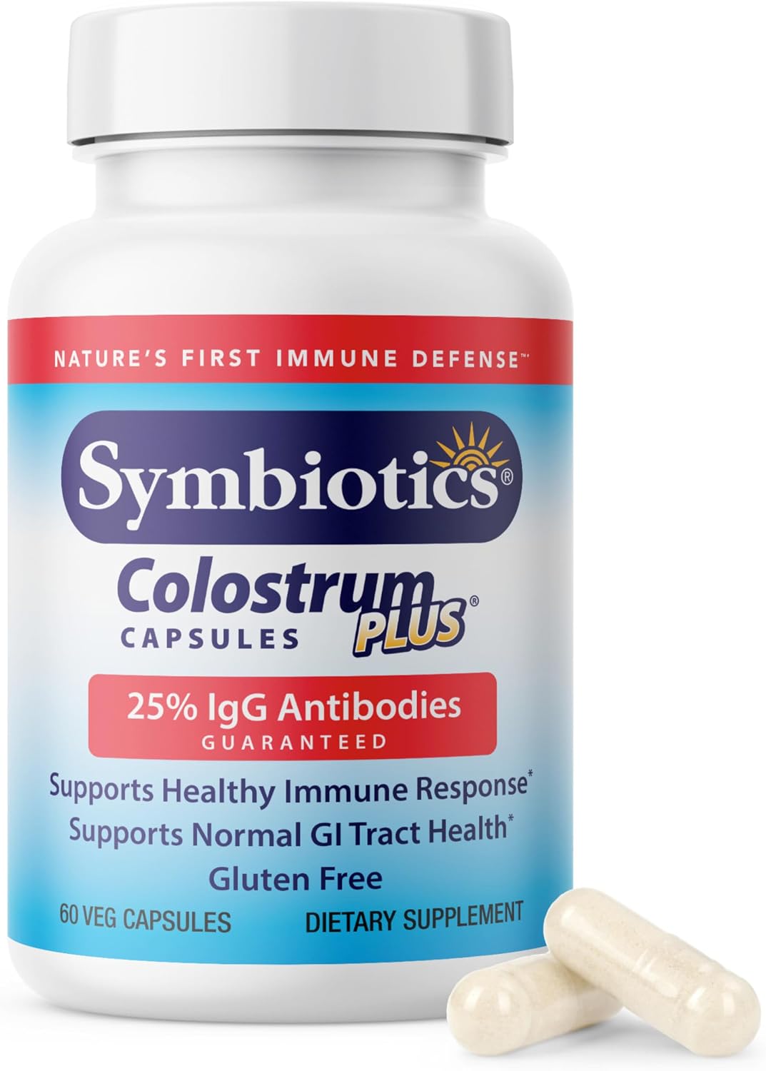 Symbiotics Colostrum Vegetable Capsules – Immune and Gut Health Support with Lactoferrin and Naturally Occurring IgG – Gluten-free, rBST-Free, 60 Capsules - görsel 1