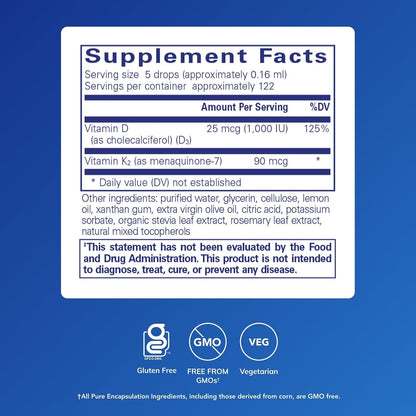Pure Encapsulations EmulsiSorb K2/D3 Liquid – Enhanced-Absorption Emulsified Vitamin K2 and D3 for Vascular Health, 20 ml