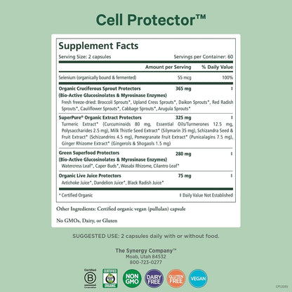 PURE SYNERGY Cell Protector | Cellular Health Supplement | Selenium & Organic Cruciferous Vegetables | Antioxidant & Immune Support | 120 Capsules