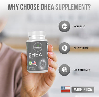 DHEA 100mg | Non-GMO | Gluten-free Supplement | 60 Capsules