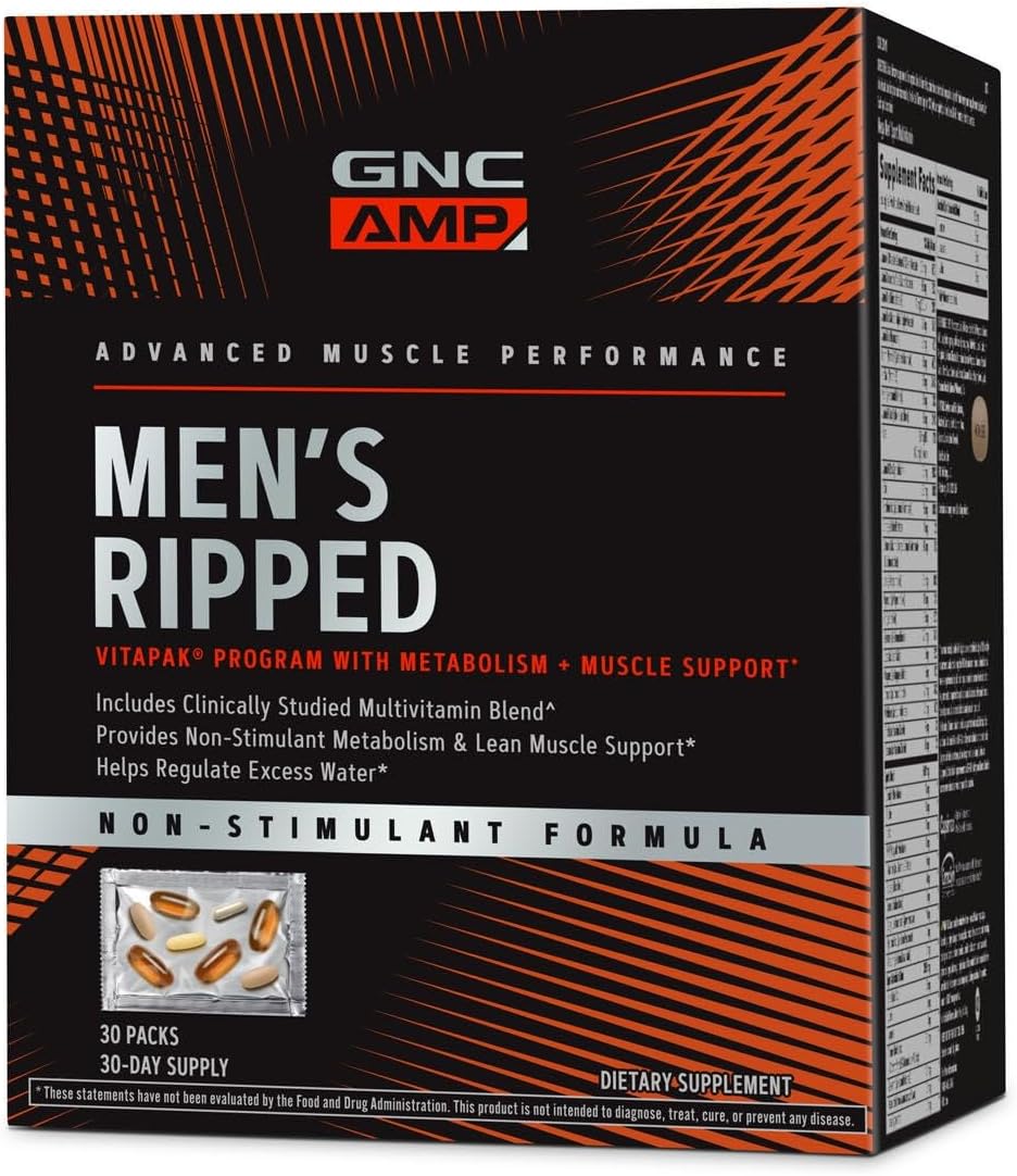 GNC Men's Ripped Clinically Studied Multivitamin Blend, Lean Muscle Support, Non-Stimulant Formula, 30 Servings - görsel 1
