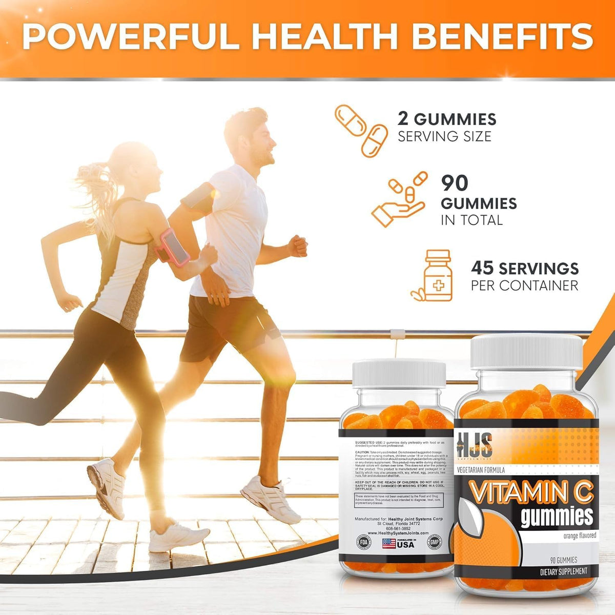 HJS Supplements Vitamin C Gummies - Orange Flavour, 1000mg, 90 Count - görsel 7