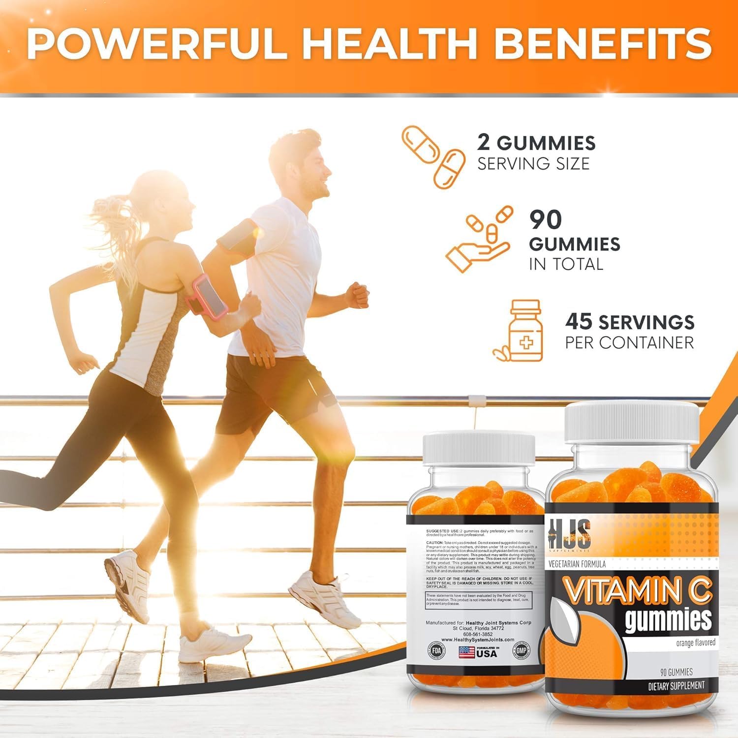 HJS Supplements Vitamin C Gummies - Orange Flavour, 1000mg, 90 Count - görsel 7