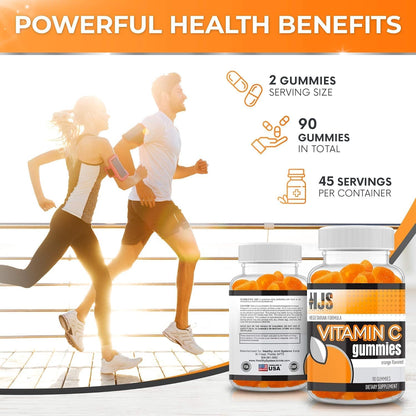 HJS Supplements Vitamin C Gummies - Orange Flavour, 1000mg, 90 Count