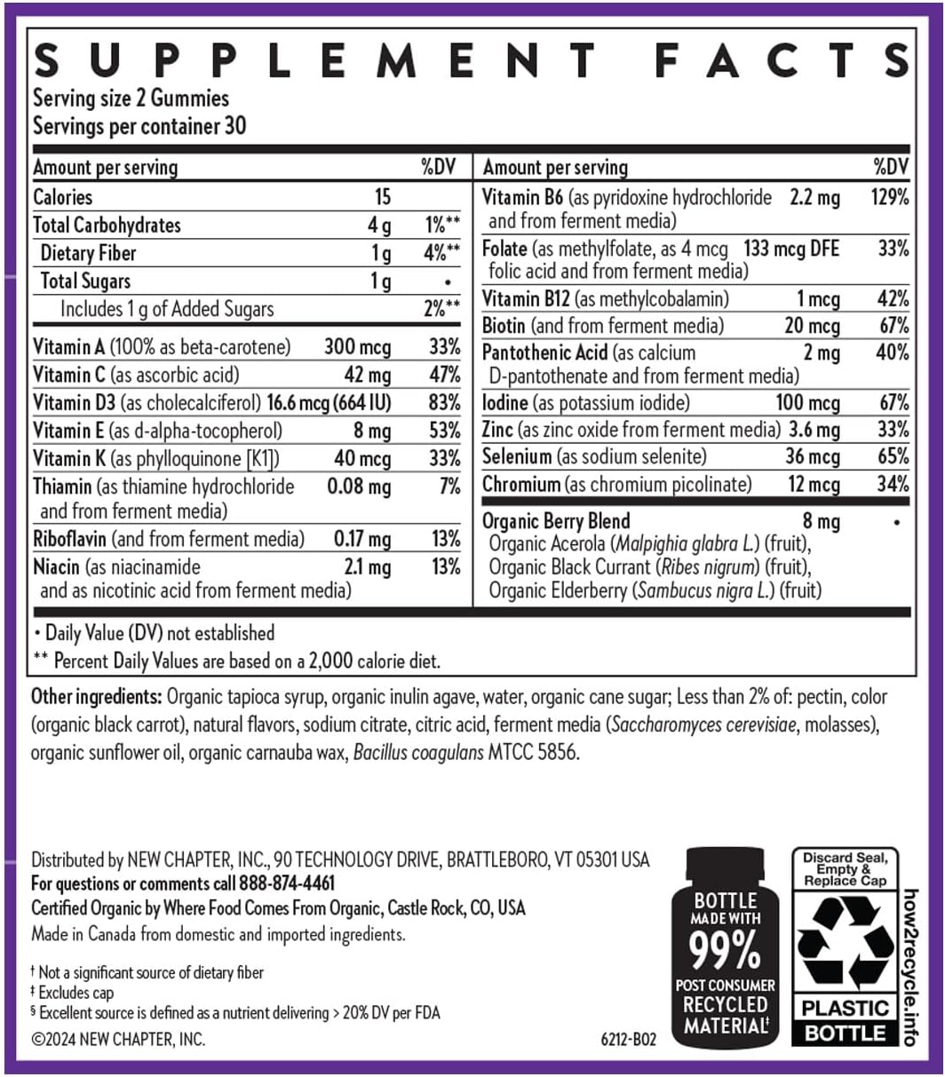 New Chapter Kids Multivitamin Gummies - 65% Less Sugar, Berry-Citrus, 60ct - görsel 6