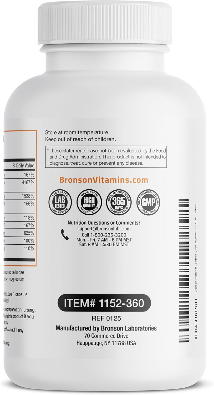 Bronson Vitamin B Complex with Vitamin C - 360 Vegetarian Capsules - görsel 7
